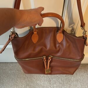 Dooney & Bourke Brown Leather with Gold Logo Plate